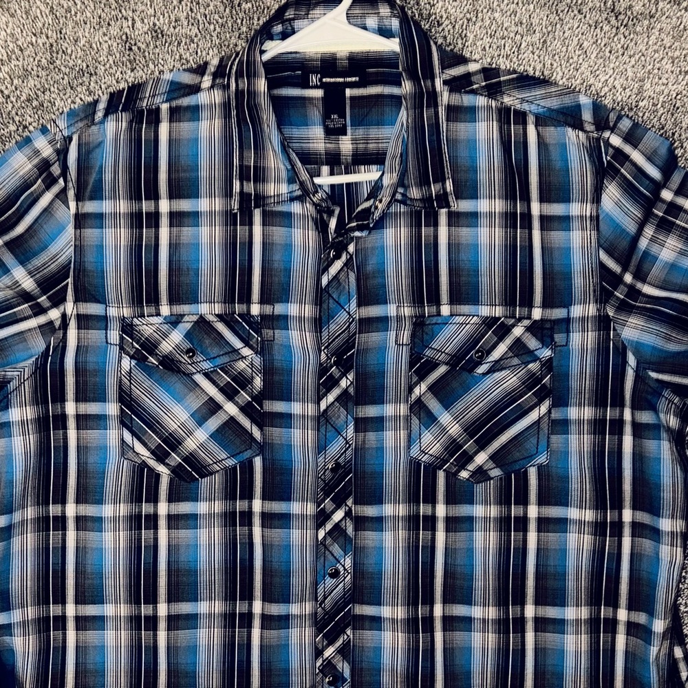 I.N.C. International Concepts - Western | Pearl Snap LS | Men's: (XXL) BLU/BLK